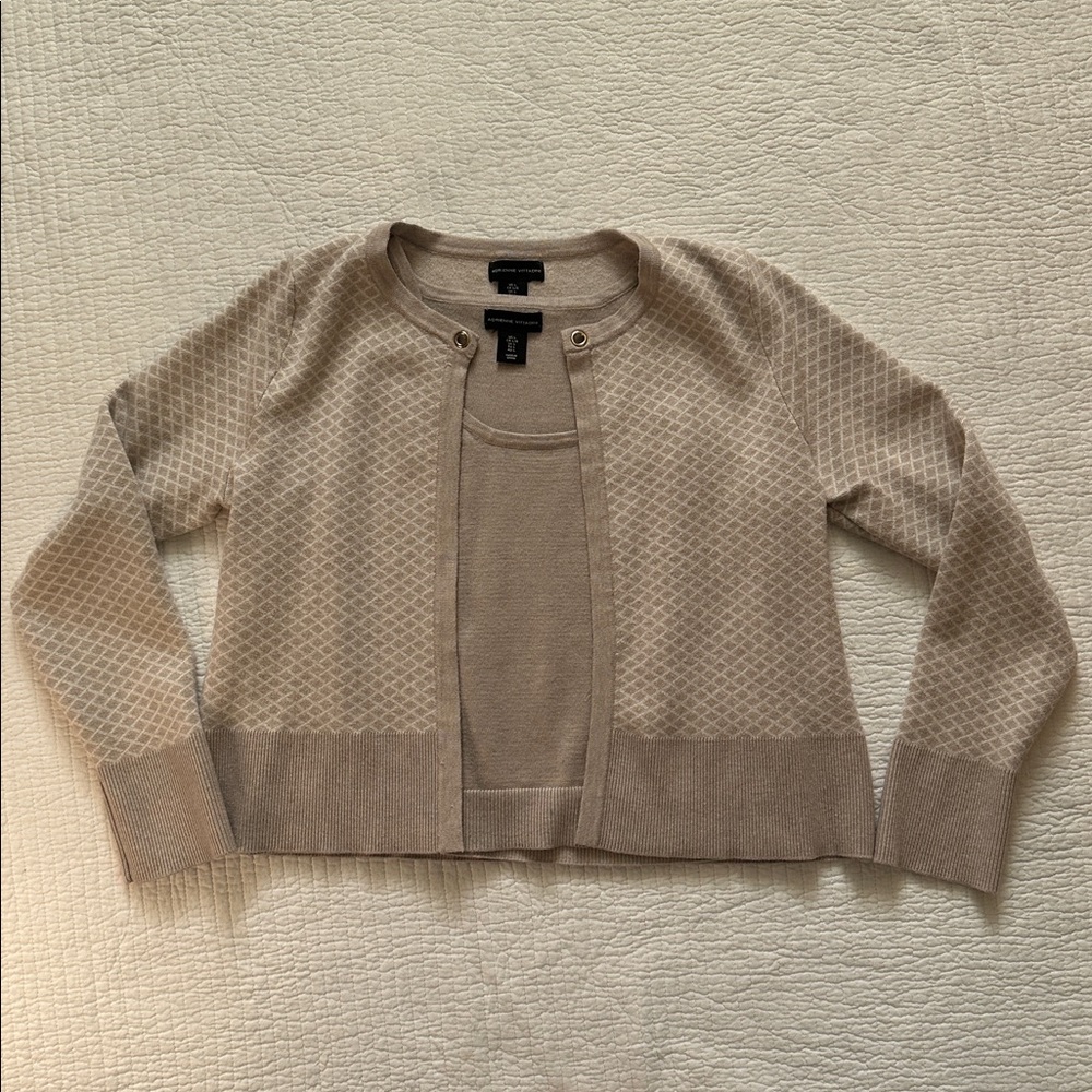 Adrienne Vittadini Beige Textured Cardigan with Tank Top Size L